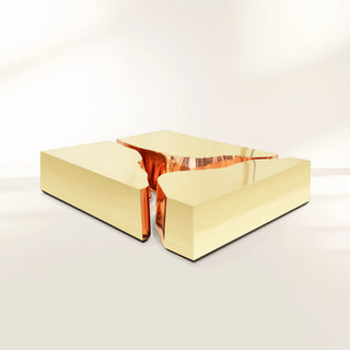 Luxury Coffee Table with Cracked Brass Sculptural Base & Smoked Glass Top