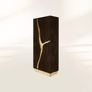 Luxury Walnut Display Cabinet with Sculptural Brass Accents & Hidden Storage
