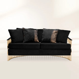 Luxury Curved Velvet Sofa with Gold Accent Base & Sculptural Modern Design