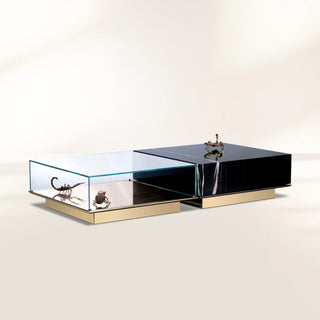 Luxury Coffee Table Set with Marble, Glass & Sculptural Gold Brass Design
