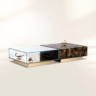 Luxury Coffee Table Set with Marble, Glass & Sculptural Gold Brass Design