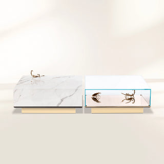 Luxury Coffee Table Set with Marble, Glass & Sculptural Gold Brass Design