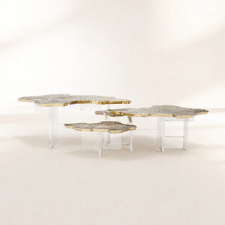 Luxury Designer Coffee Table with Hand-Painted Artistic Top & Sculptural Brass Base