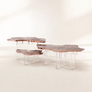 Luxury Designer Coffee Table with Hand-Painted Artistic Top & Sculptural Brass Base