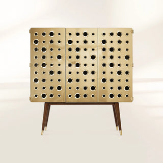 Luxury Walnut Bar Cabinet with Brass Accents & Hidden Storage