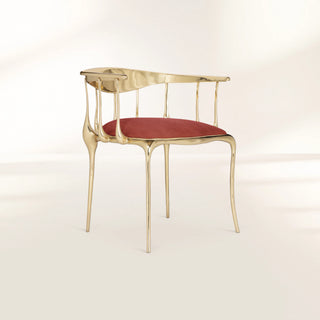 No 11 Burgundy Velvet Polished Gold Surrealist Dining Chair