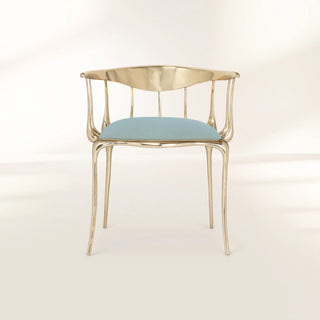 No 11 Light Blue Velvet Surrealist Polished Gold Dining Chair