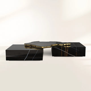Luxury Black & White Coffee Table with Sculptural Design & High Gloss Finish