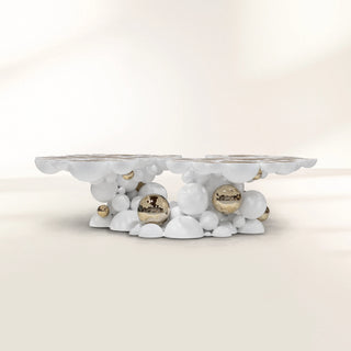 Luxury Sculptural Coffee Table with Gold Sphere Base & Black Glass Top