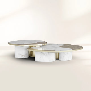 Luxury Calacatta Marble Coffee Table with Black Sculptural Base & Modern Design