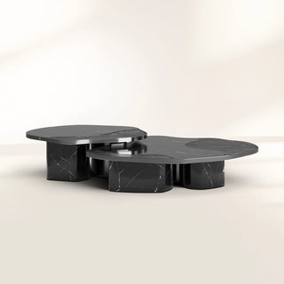 Luxury Calacatta Marble Coffee Table with Black Sculptural Base & Modern Design
