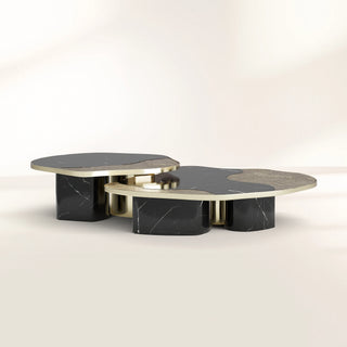 Luxury Calacatta Marble Coffee Table with Black Sculptural Base & Modern Design