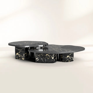 Luxury Calacatta Marble Coffee Table with Black Sculptural Base & Modern Design