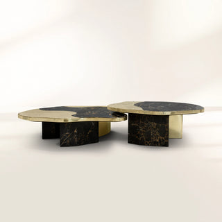 Luxury Calacatta Marble Coffee Table with Black Sculptural Base & Modern Design