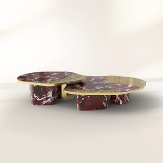 Luxury Calacatta Marble Coffee Table with Black Sculptural Base & Modern Design