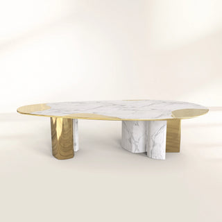 Ophelia Oval Carrara Marble & Gold Dining Table