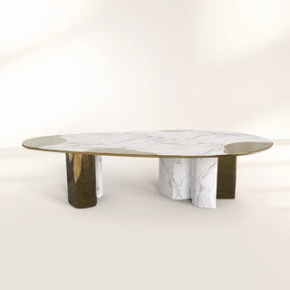 Ophelia Oval Carrara Marble & Gold Dining Table