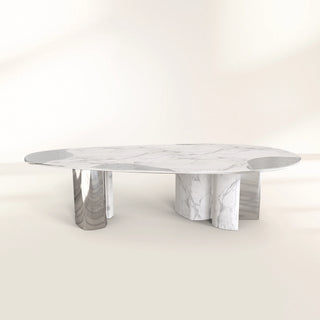 Ophelia Oval Carrara Marble & Gold Dining Table