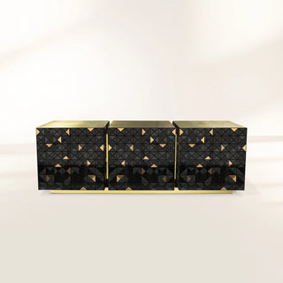 Luxury Anodized Metal Sideboard Cabinet with Pixel-Inspired Design & Hidden Storage
