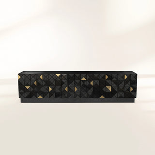 Luxury Walnut Media Console with Pixel-Inspired Design & Hidden Storage