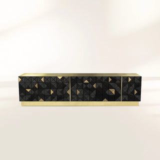 Luxury Walnut Media Console with Pixel-Inspired Design & Hidden Storage