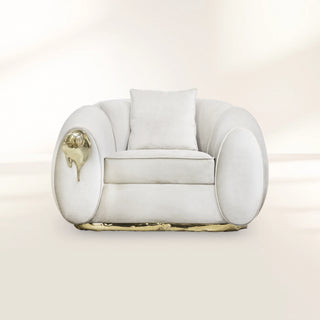 Luxury Sculptural Armchair with Polished Brass Accents & Vintage Contemporary Design