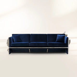 Luxury Versailles Inspired Sofa with Sculpted Resin Wood Frame, Velvet Pillows & Acrylic Legs