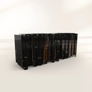 Luxury Sculptural Sideboard Cabinet with Black Gold Finish & Hidden Storage