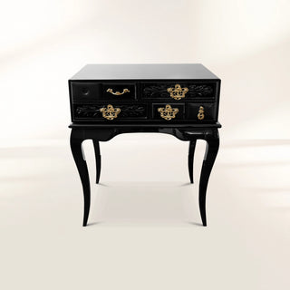 Melrose Baroque High Gloss Black Luxury Nightstand