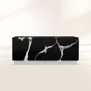 Luxury Black Gold Sideboard Cabinet with Sculptural Cracked Design