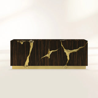 Luxury Black Gold Sideboard Cabinet with Sculptural Cracked Design