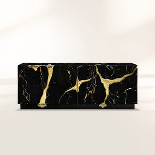 Luxury Black Gold Sideboard Cabinet with Sculptural Cracked Design