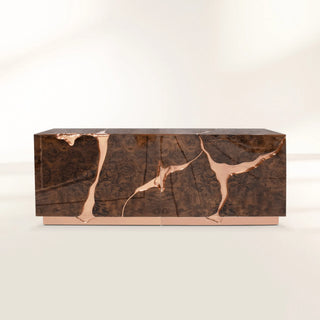 Luxury Black Gold Sideboard Cabinet with Sculptural Cracked Design