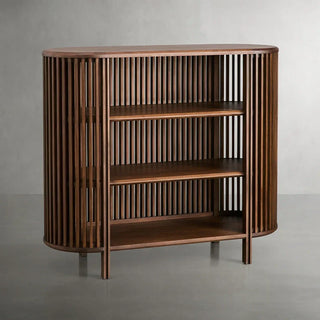 Paige Low Reeded Wood Storage Cabinet