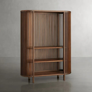 Paige Low Reeded Wood Storage Cabinet