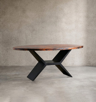 Vertex Reclaimed Metal Dining Table with Iron Base | Modern Industrial Dining Room Table