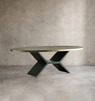 Vertex Reclaimed Metal Dining Table with Iron Base | Modern Industrial Dining Room Table