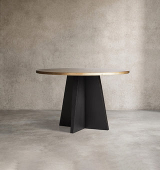Vertex Hand-Hammered Metal Round Dining Table with Sculptural Black Iron Base | Luxury Dining Room Furniture