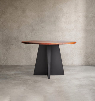 Vertex Hand-Hammered Metal Round Dining Table with Sculptural Black Iron Base | Luxury Dining Room Furniture