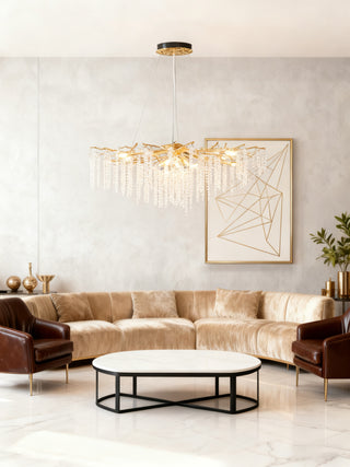 48-72 Inch Modern Linear Crystal Chandelier for Dining Room Gold Tree Branch Chandelier