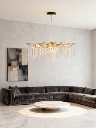 48-72 Inch Modern Linear Crystal Chandelier for Dining Room Gold Tree Branch Chandelier