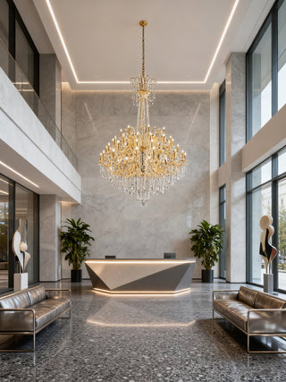 54 Lights Big Crystal Chandelier in Gold Frame 73"W 94"H