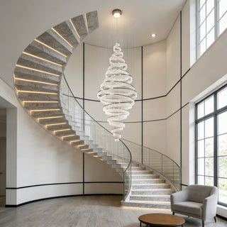 17 Crystal Rings Pendant Light 71X216 Inch Spiral Staircase Chandelier for High Ceilings