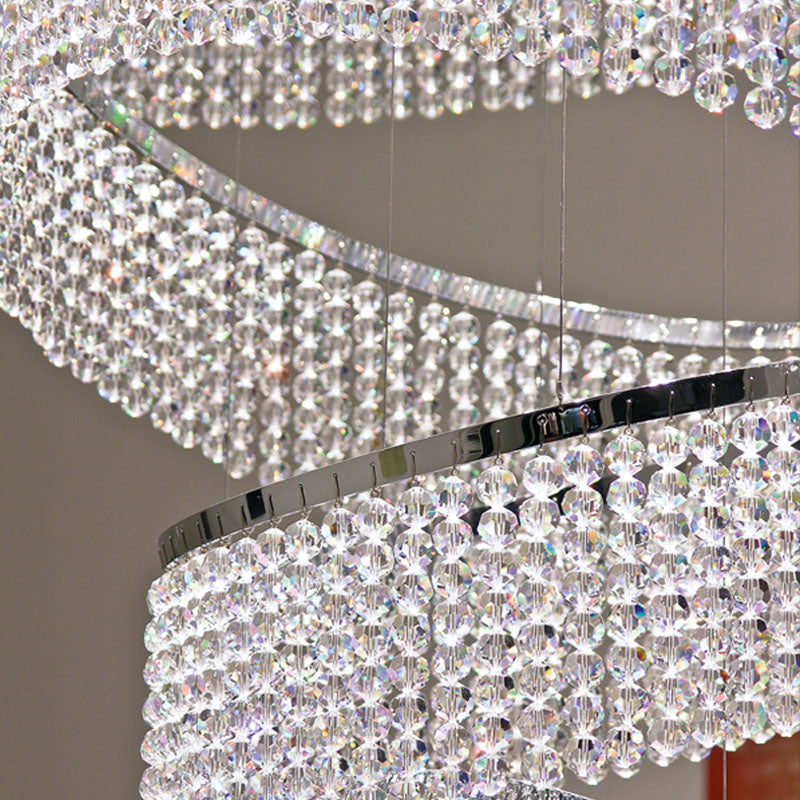 17 Crystal Rings Pendant Light 71X216 Inch Spiral Staircase Chandelier for High Ceilings