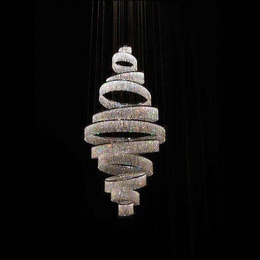 11 Crystal Ring Chandelier for High Ceilings 36X118 Inch Modern Staircase Chandelier Lighting