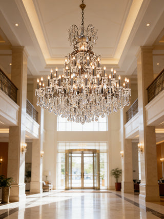 63x71 Inch Big Antique Wrought Iron Crystal Chandelier 48 Lights Luxury Bronze Foyer Lighting