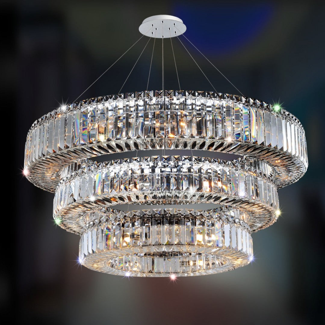 (48+36+24) Inch 3-Ring Modern Crystal Chandelier for Living Room Big Banquet Hall Chandelier Light