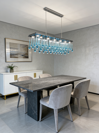 Rectangle Rainfall Blue Murano Glass Chandelier for Dining Room 18"W 24"H