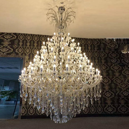 72X98 Inch Big Crystal Chandelier 5 Tiers Candle Style Chrome Chandelier for Event Hall