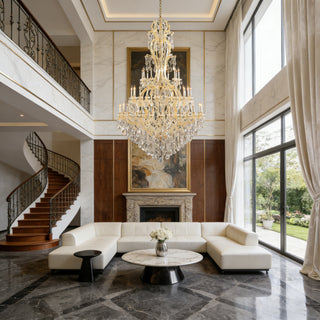 65X106 Inch Huge High Ceiling Chandelier 60 Lights Elegant Large Gold Maria Theresa Crystal Chandelier
